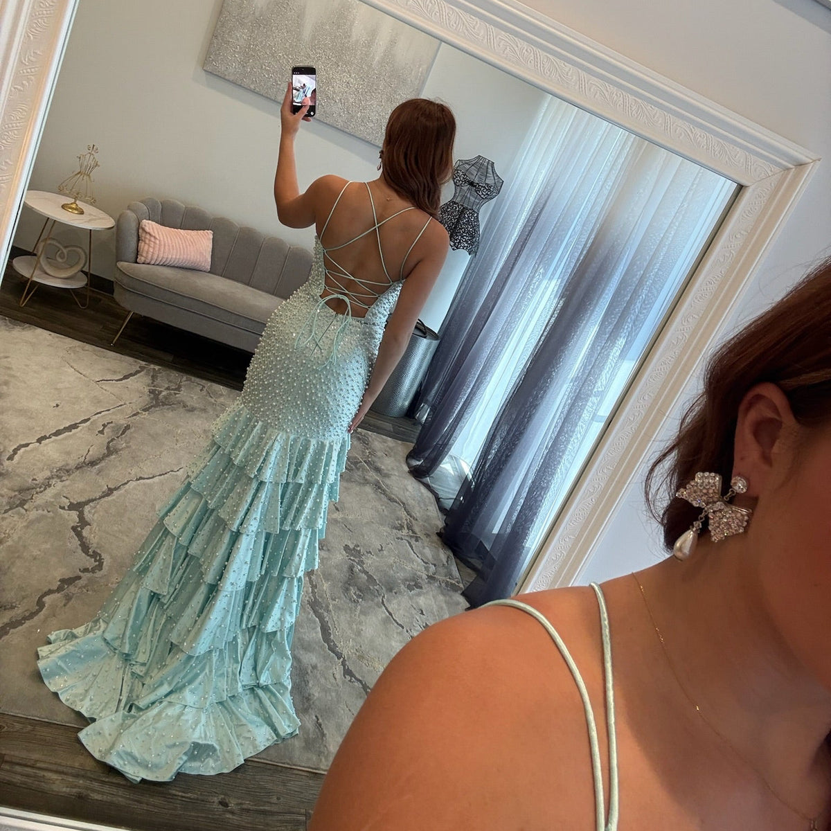 JoycesTPR Sherri Hill 58241 Aqua Silver Back 