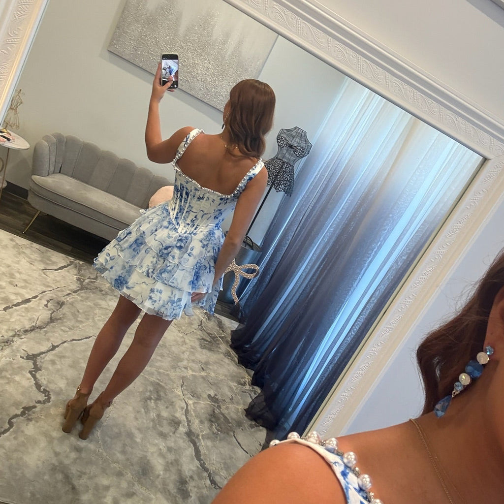 JoycesTPR Sherri Hill 58317 Ivory Blue Print Madelyn