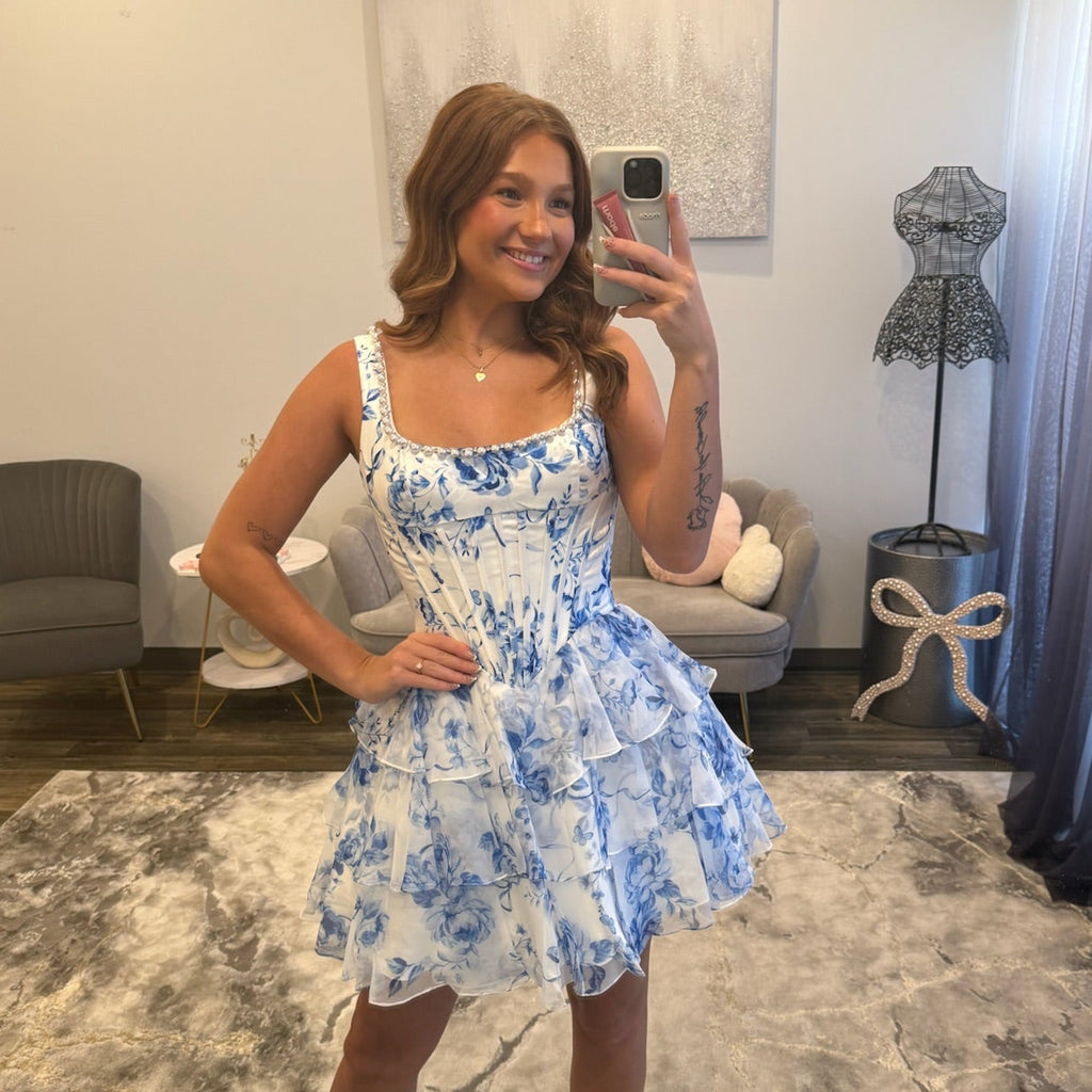 JoycesTPR Sherri Hill 58317 Ivory Blue Print Madelyn