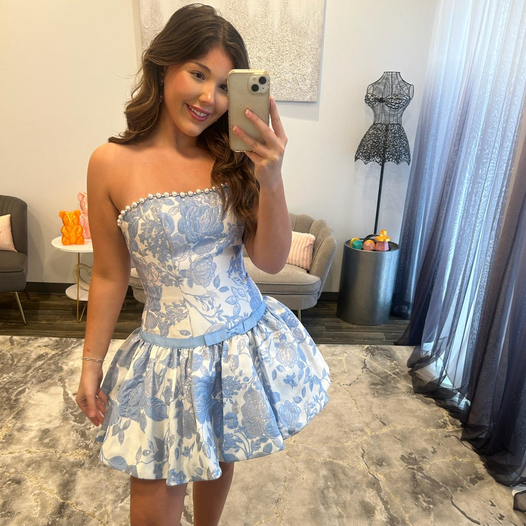 JoycesTPR Sherri Hill 58377 Ivory Blue Print 