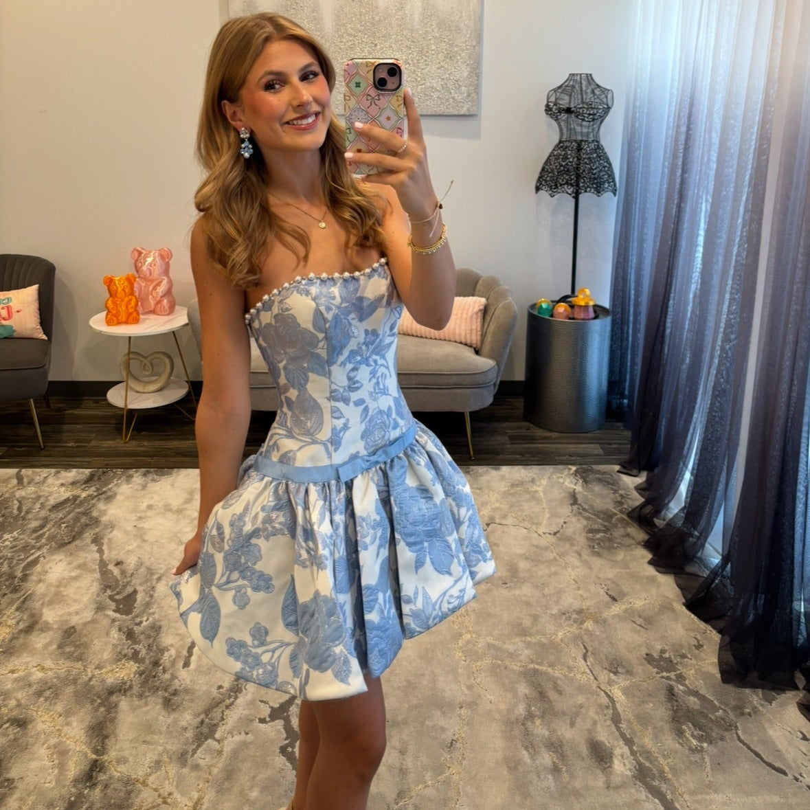 JoycesTPR Sherri Hill 58377 Ivory Blue Print Brocade 