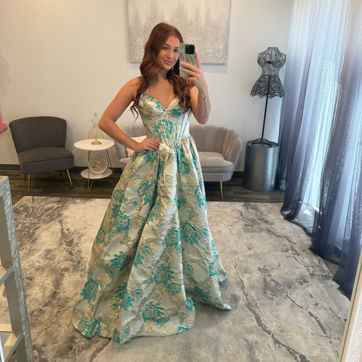 JoycesTPR Sherri Hill 58542 Green Gold Prom