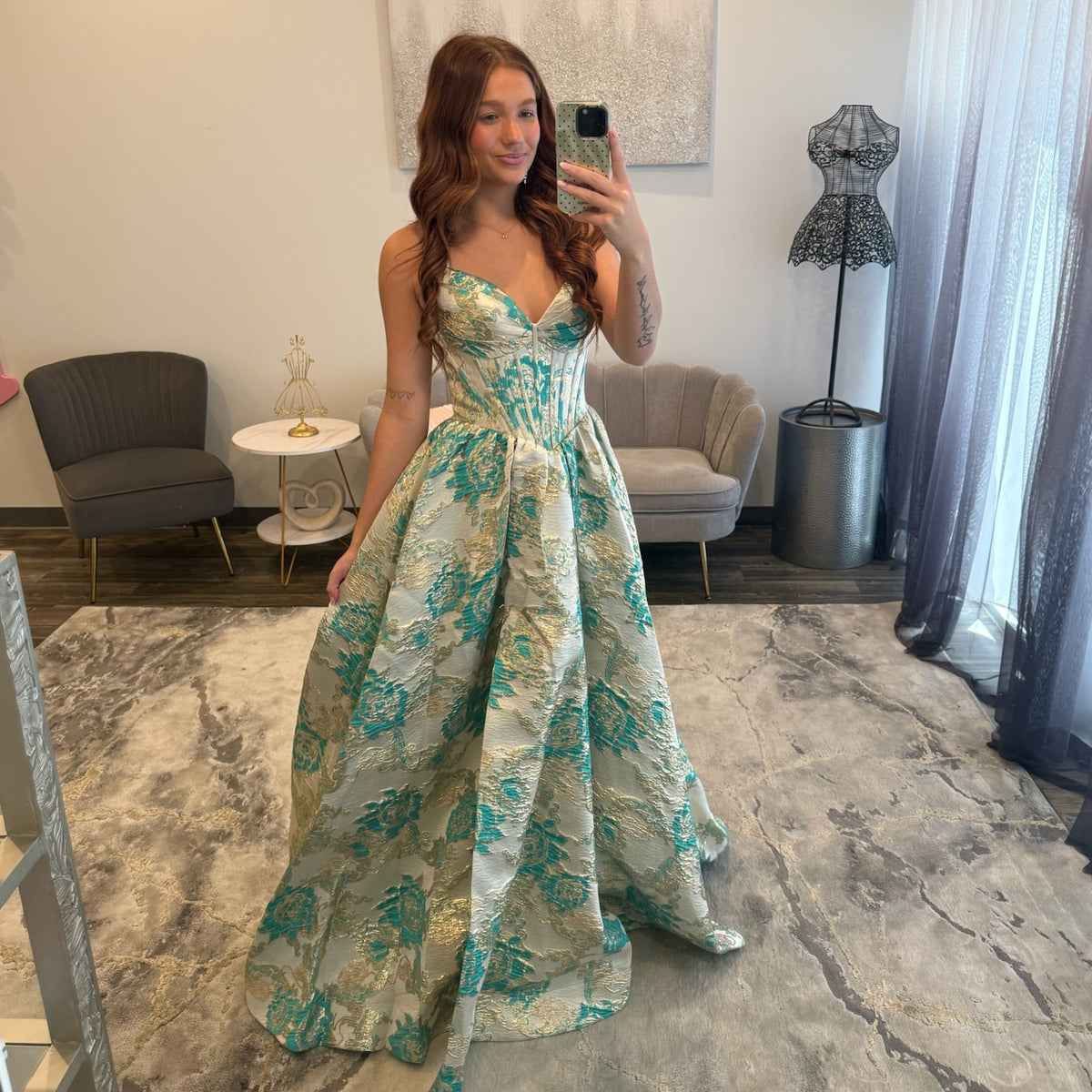 JoycesTPR Sherri Hill 58542 Green Gold Prom