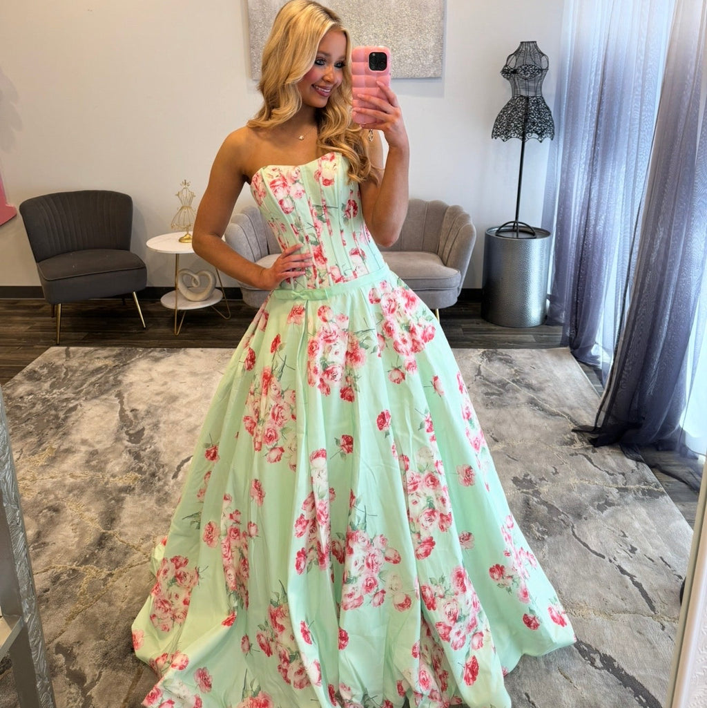 JoycesTPR Sherri Hill 58549 Light Green Print Prom 