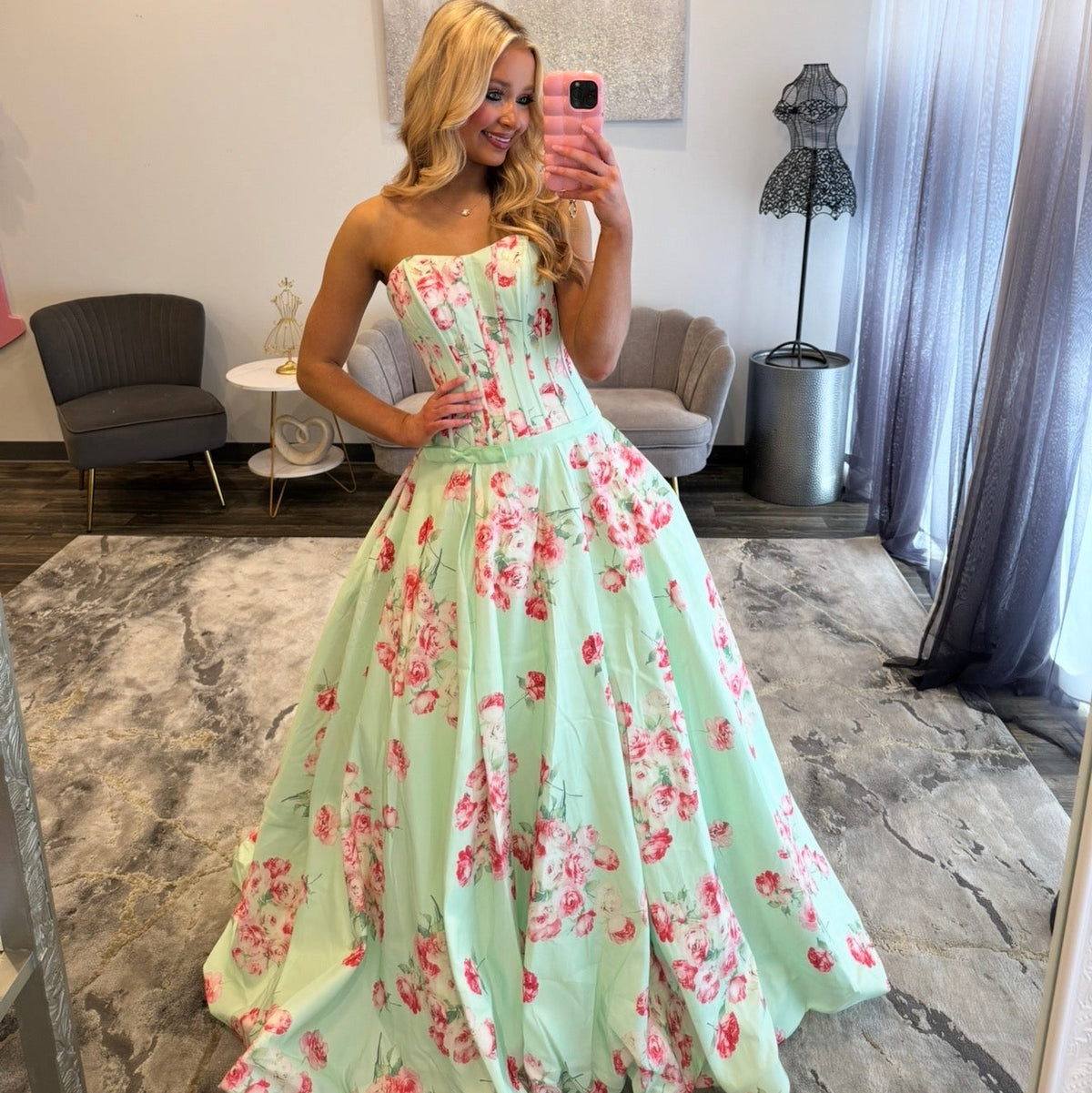 JoycesTPR Sherri Hill 58549 Light Green Print Prom 
