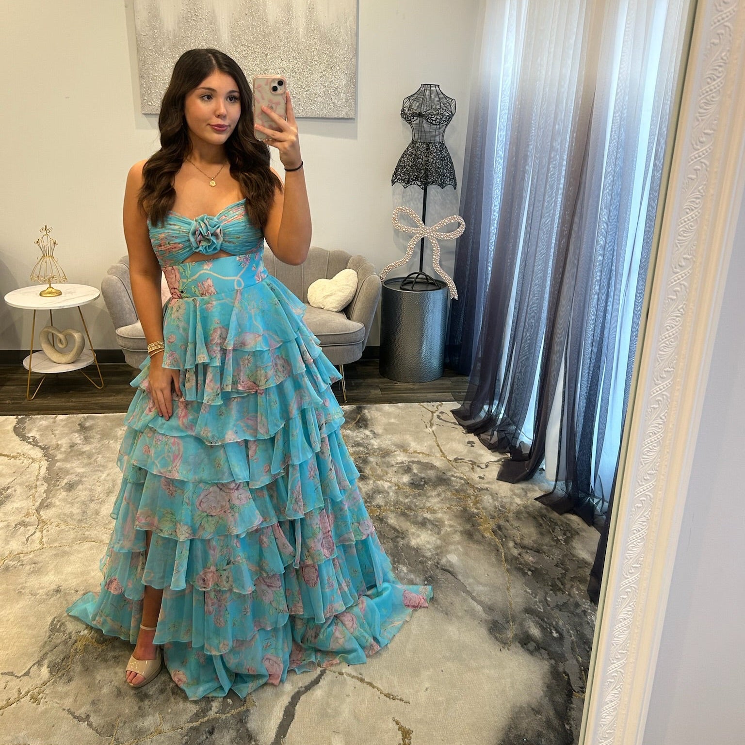 JoycesTPR Sherri Hill Aqua Floral Print 57775 Prom 