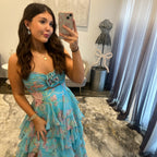 JoycesTPR Sherri Hill Aqua Floral Print 57775 Prom Close Up
