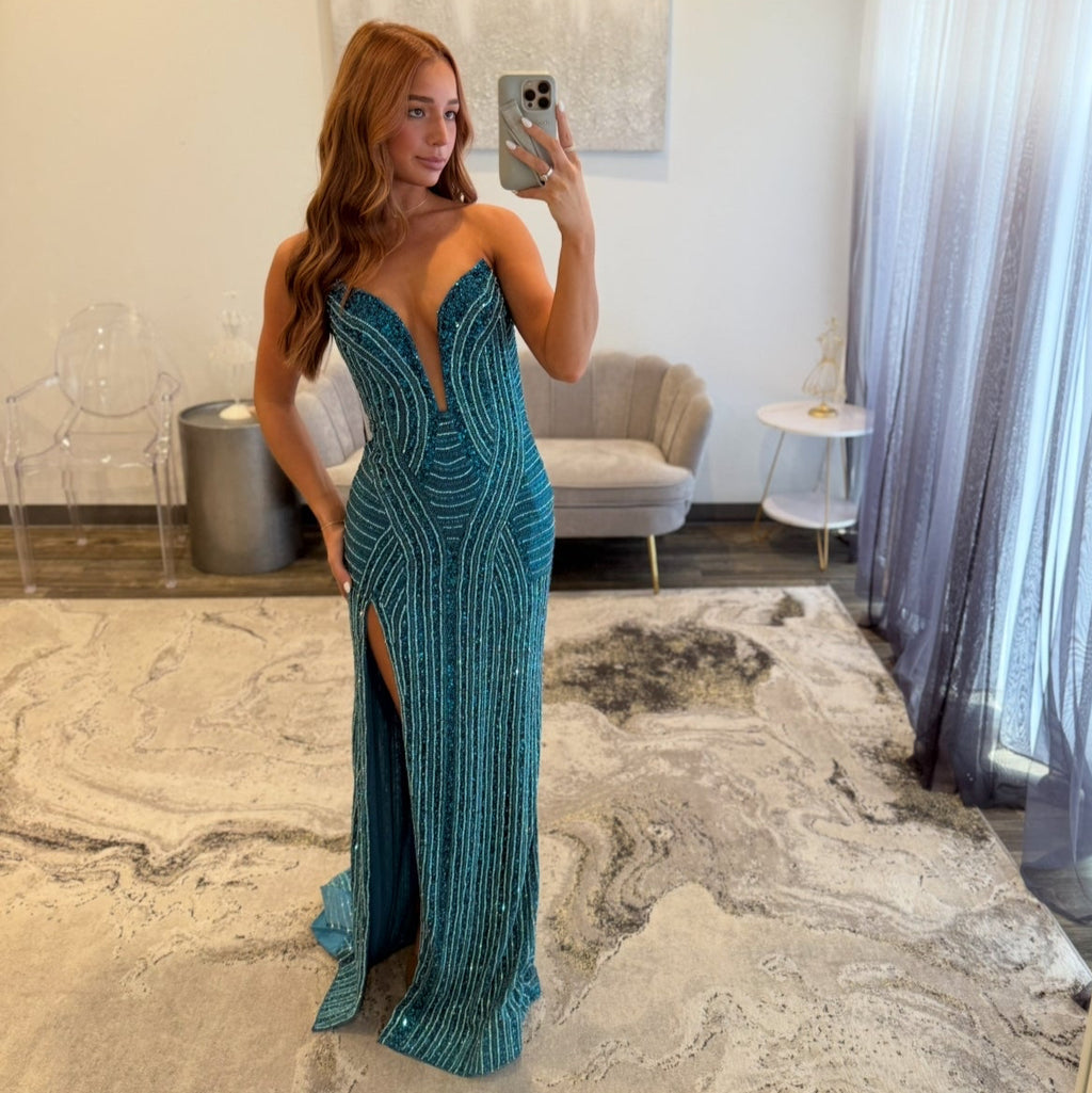 Portia and Scarlett PS25464C Teal Couture Prom Dress 