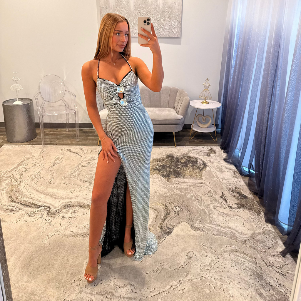 Portia and Scarlett  PS25183 Silver Prom Dress