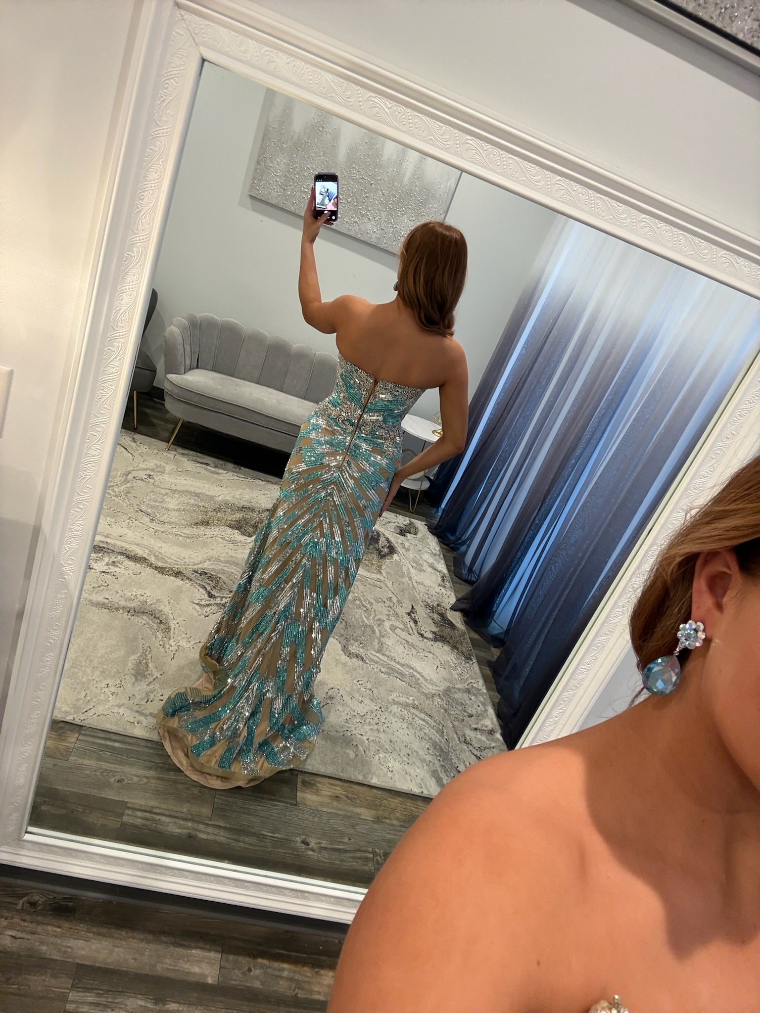 Portia and Scarlett  PS26413C Nude Aqua Prom Dress 
