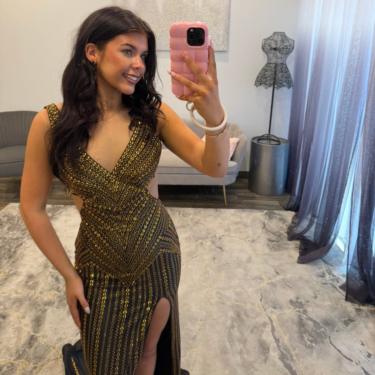 Portia and Scarlett PS27079 Black Gold Close Up Prom 