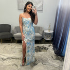 Primavera 4331 Ivory Blue Prom Dress 