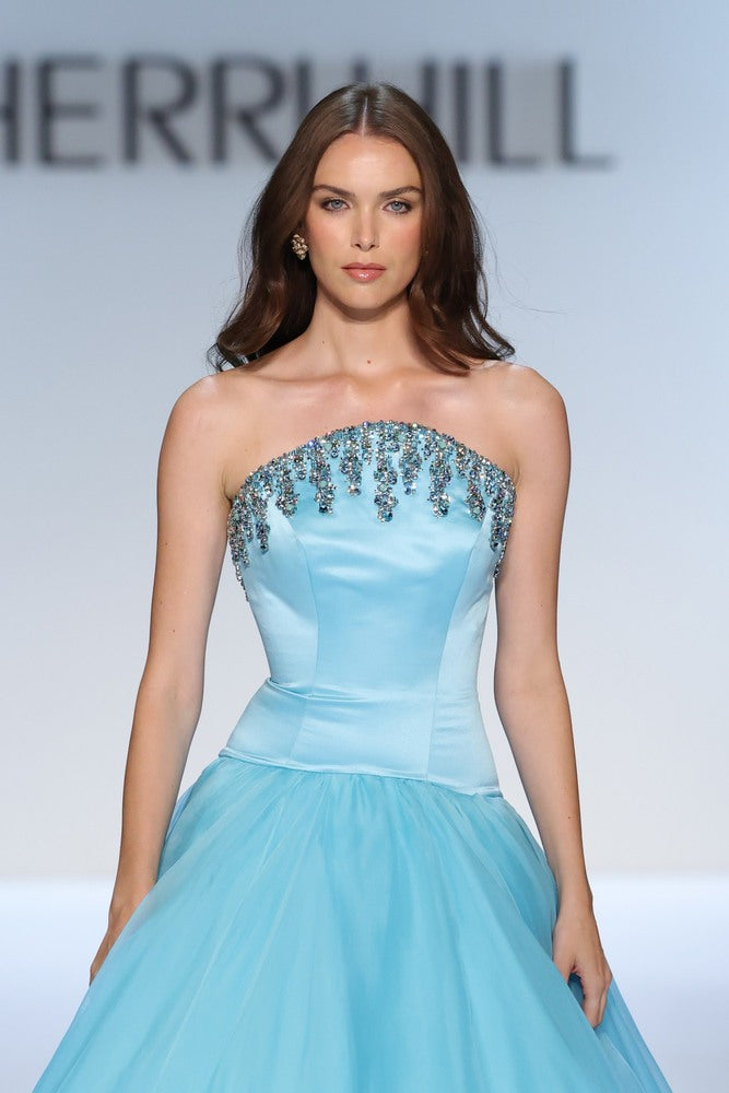 Sherri Hill 46729 | Aqua Drop Waist Couture Ballgown | Joyce’sTPR