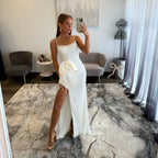 Sherri Hill 57549 Ivory Silver Pearl Prom Dress with Bow 