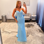 Sherri Hill 57560 Light Blue  Ivory Silver Pearl Prom Dress with Bow
