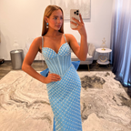 Sherri Hill 57560 Light Blue  Ivory Silver Pearl Prom Dress with Bow
