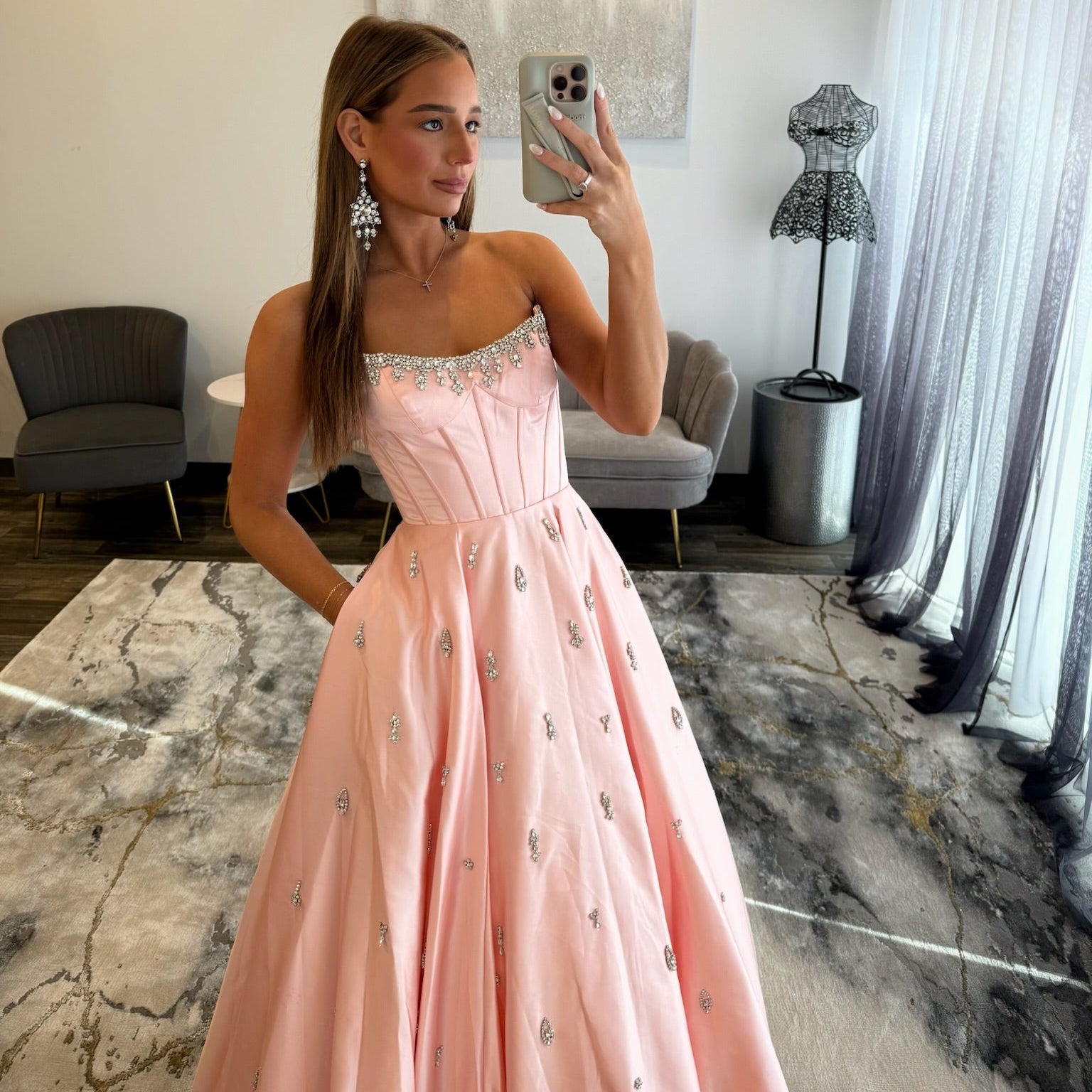 Sherri Hill 57575 Blush Prom Dress JoycesTPR Up Close 