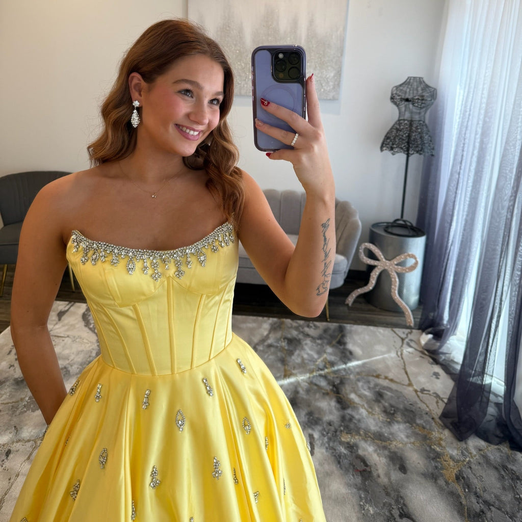 Sherri Hill 57575 Yellow  Prom Dress JoycesTPR Up Close 
