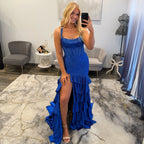 Sherri Hill 57618 Royal Blue Prom Dress with Ruffles and Slit 