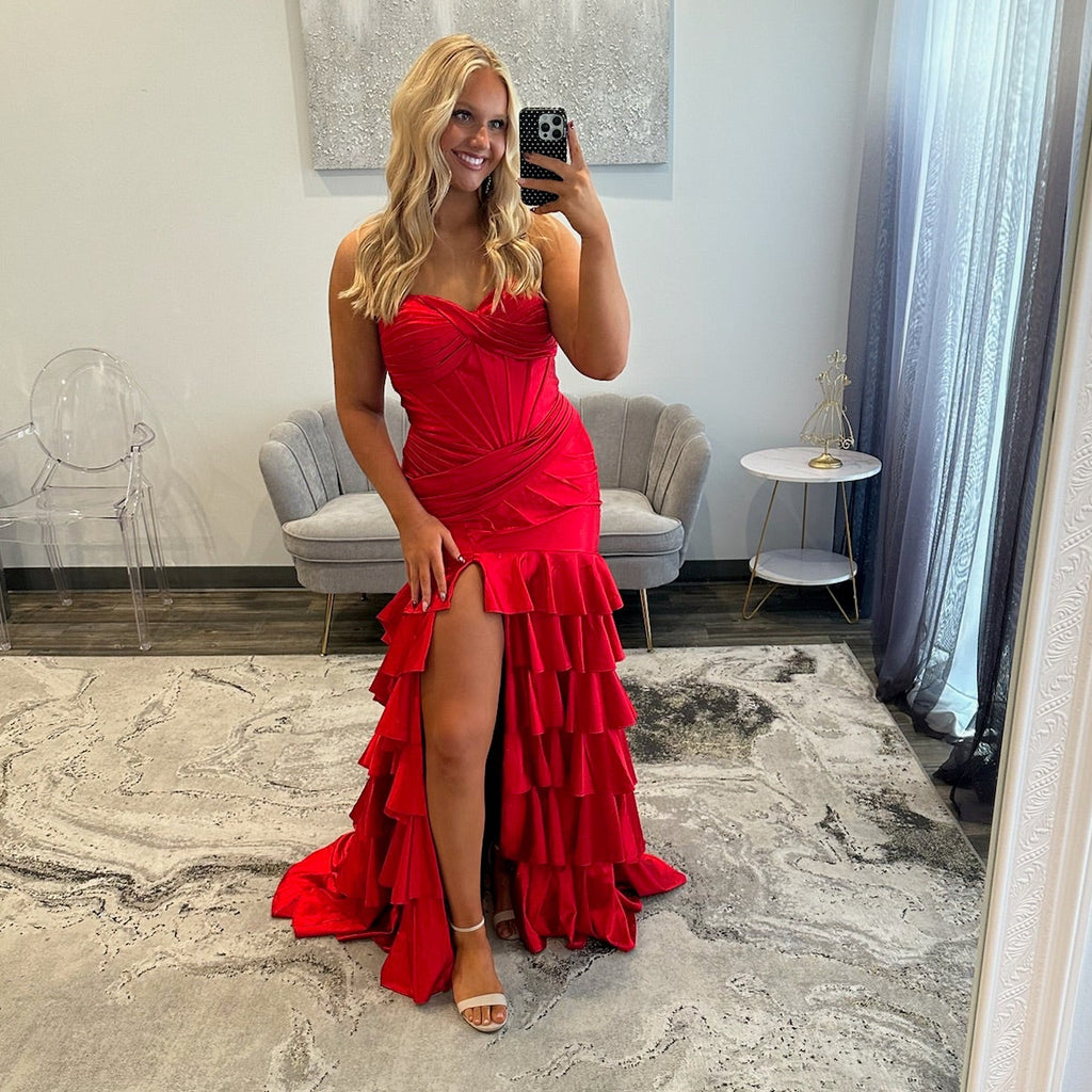 Sherri Hill 57638 Red Ruffle Prom Dress with Dress 
