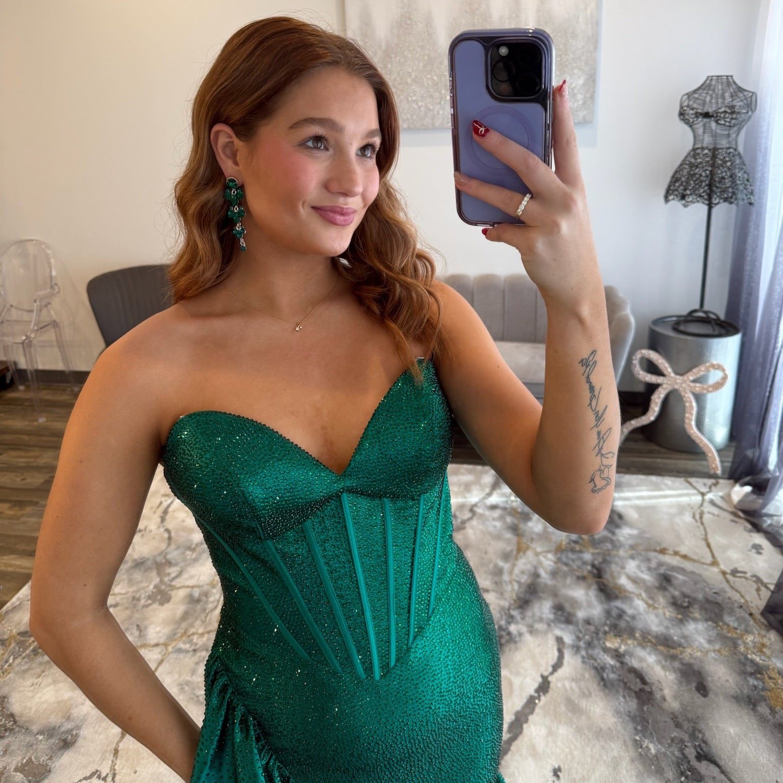 Sherri Hill 57695 Emerald Prom Dress Up Close