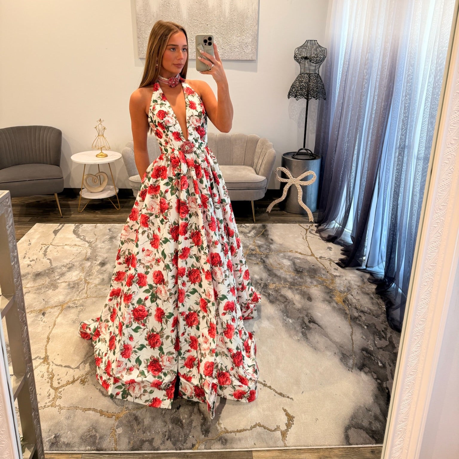 Sherri Hill 57726 Ivory Print Ballgown JoycesTPR