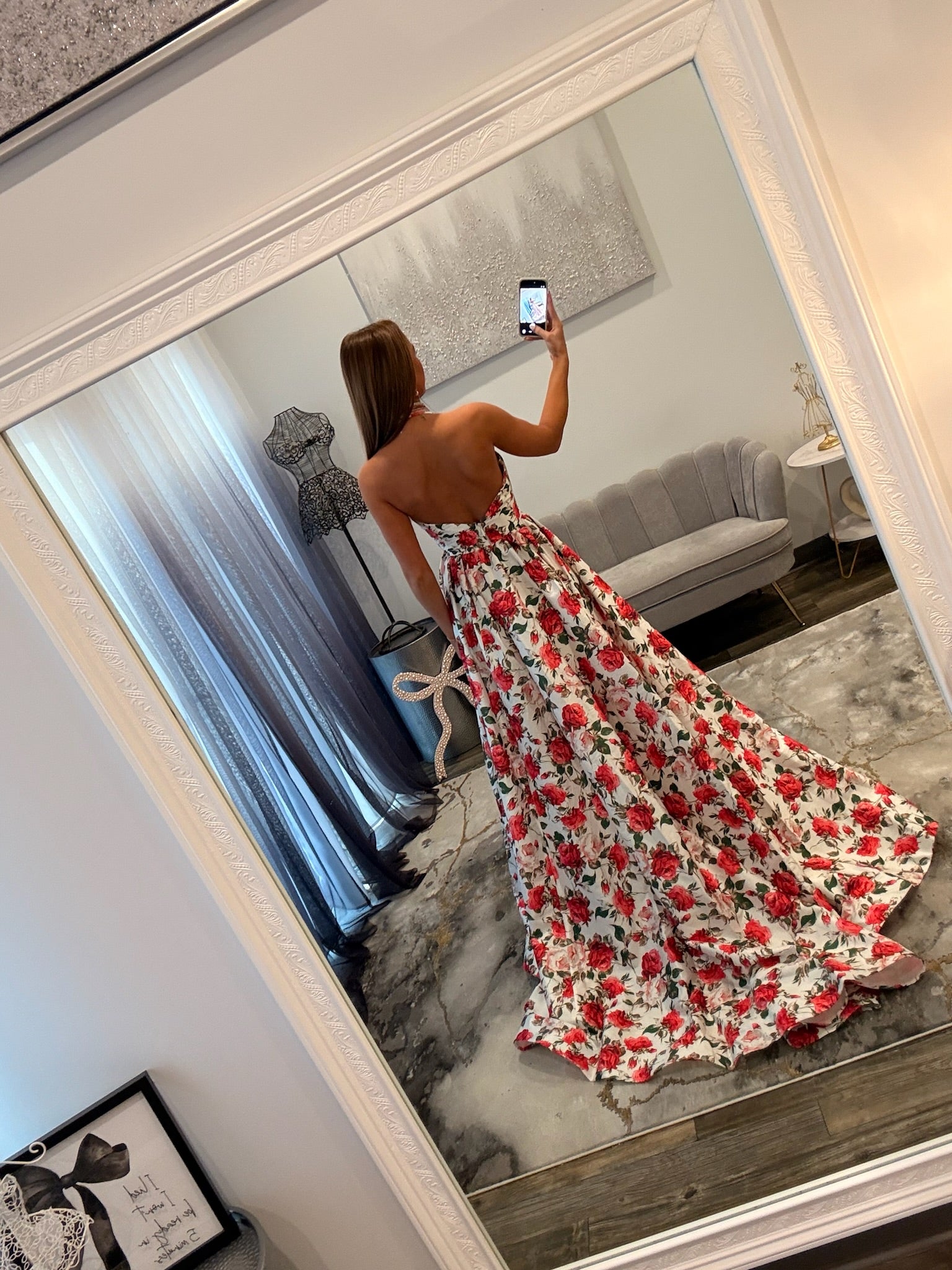 Sherri Hill 57726 Ivory Print Ballgown JoycesTPR  Back 