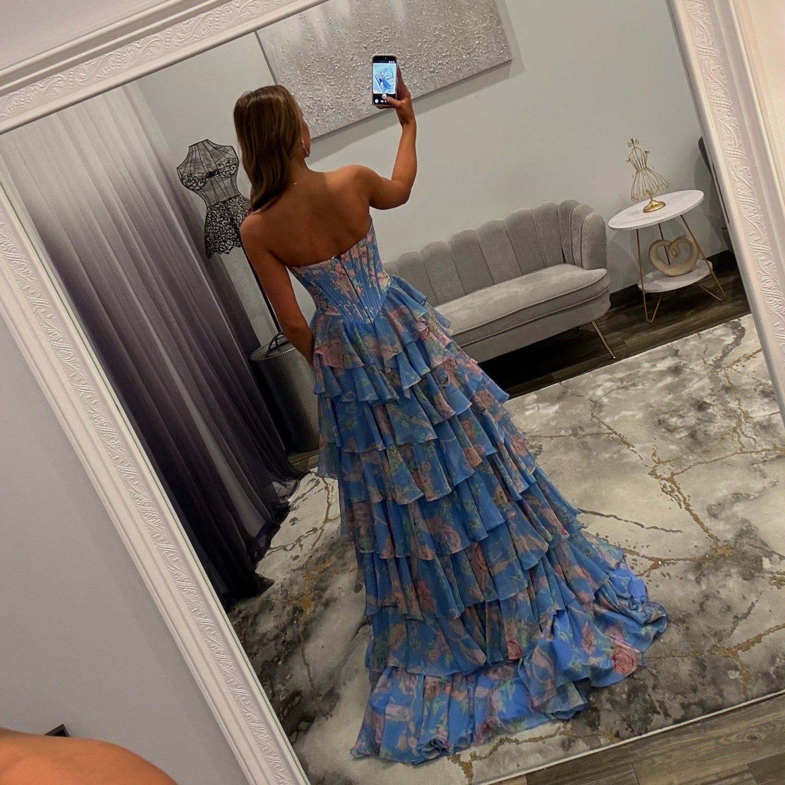 Sherri Hill 57727 Periwinkle Print JoycesTPR Prom Dress Back 