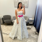 Sherri Hill 57748 Ivory Black Fuchsia Polka Dot Prom Dress with Bow 