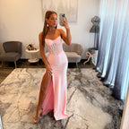 Sherri Hill 57805 Pink Fitted Prom Dress with Slit 