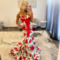 Sherri Hill 57818 Ivory Red Floral Print Prom Dress 