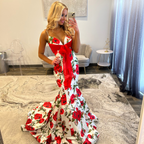 Sherri Hill 57818 Ivory Red Floral Print Prom Dress 