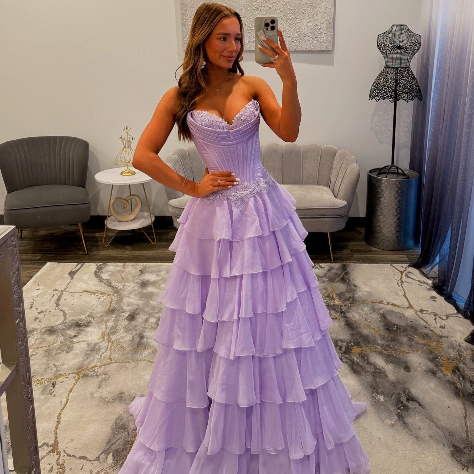 Sherri Hill 57868 Lilac Prom Dress with Ruffles and Slit 