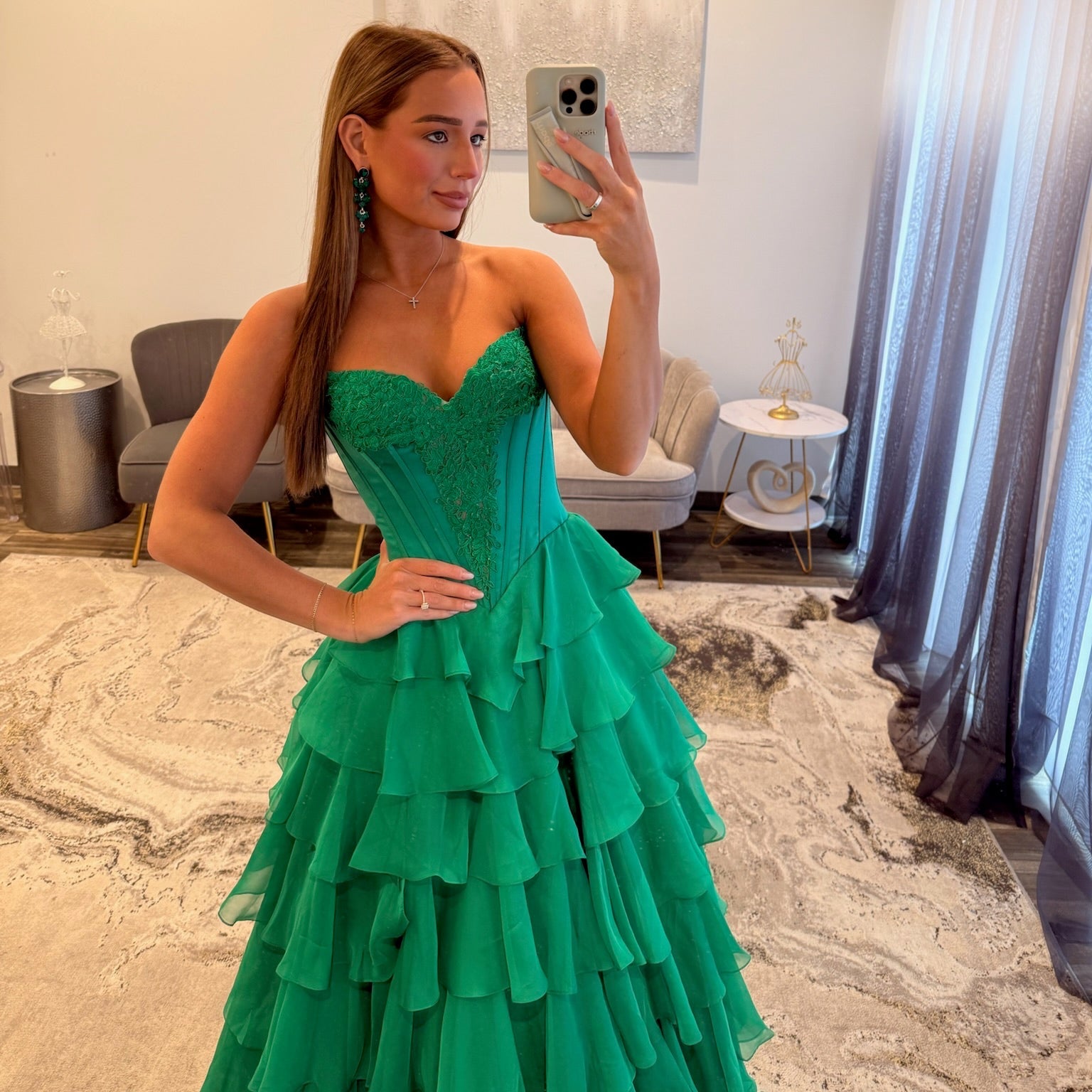 Sherri Hill 57934 Emerald Green Ruffled BallGown from JoycesTPR