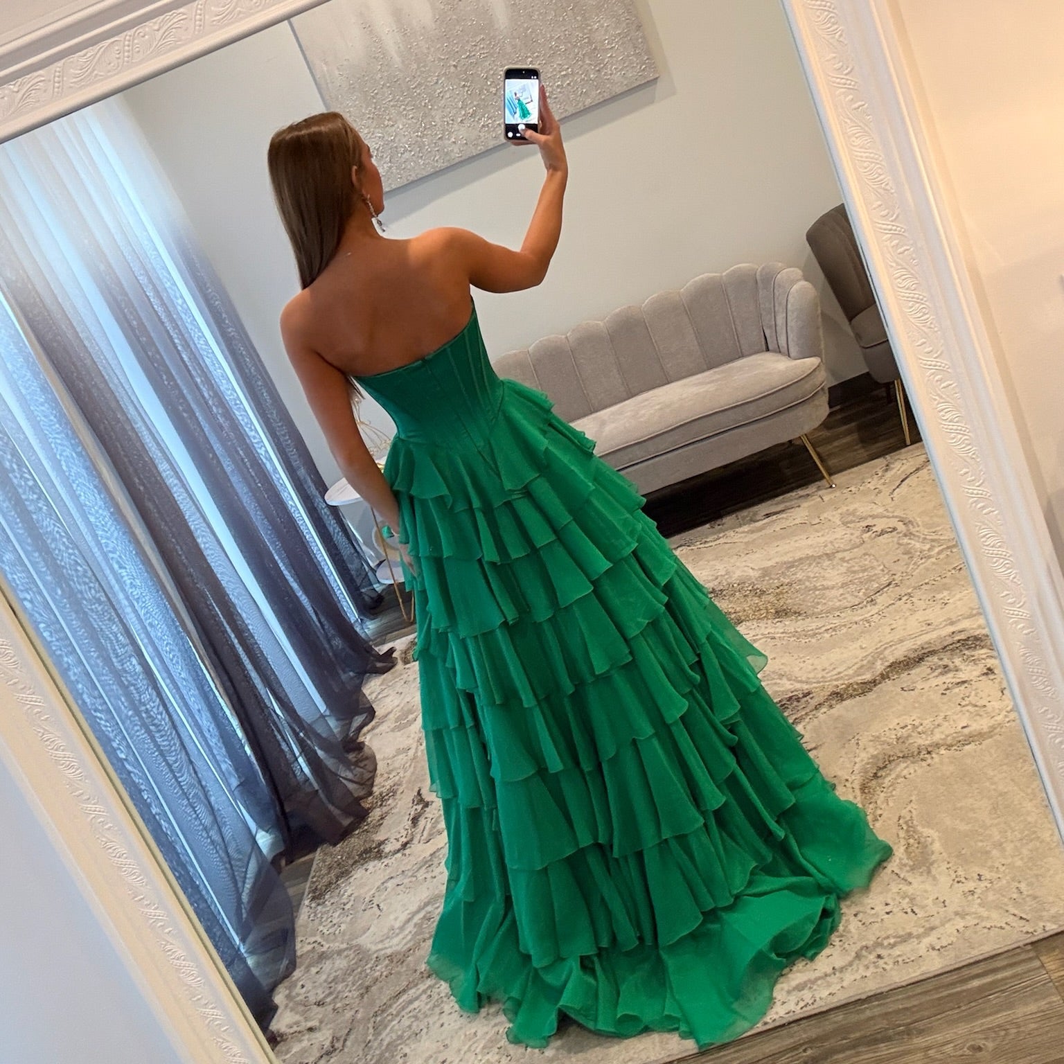 Sherri Hill 57934 Emerald Green Ruffled BallGown from JoycesTPR Back