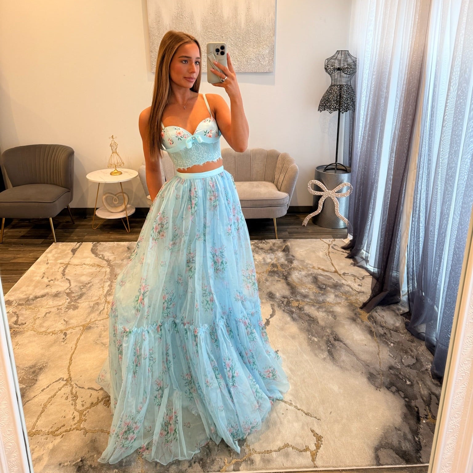 Sherri Hill 57953 Light Blue Print Prom Dress JoycesTPR