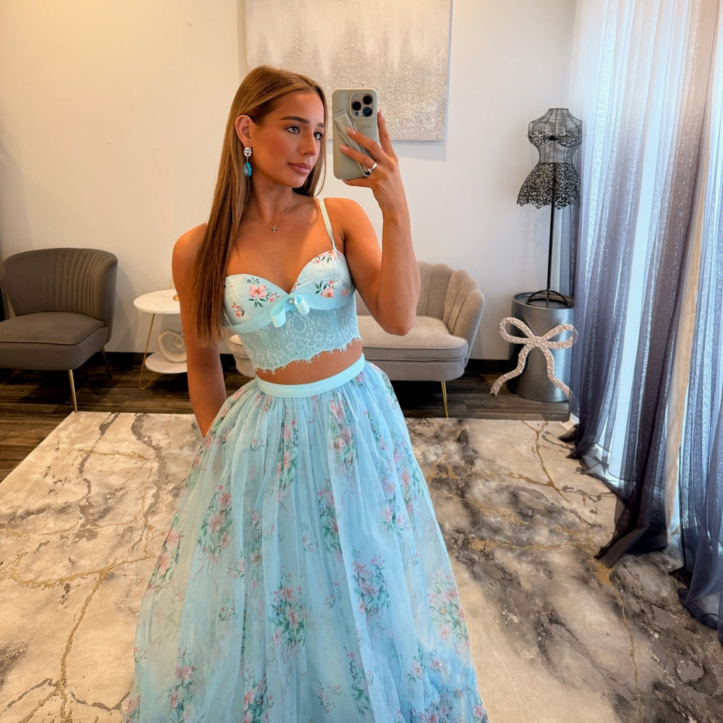Sherri Hill 57953 Light Blue Print Prom Dress JoycesTPR Up Close