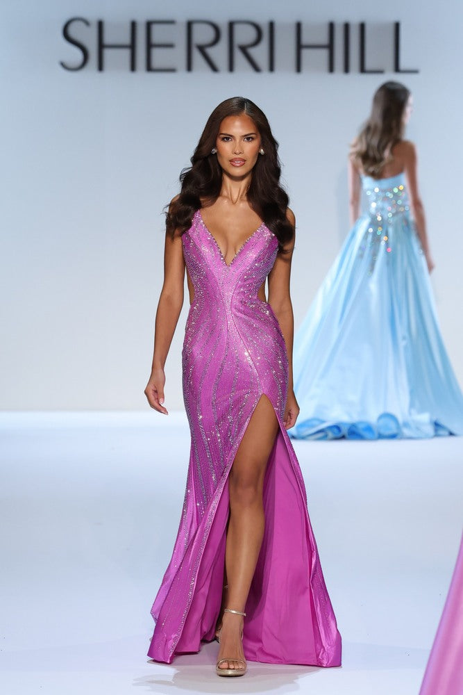 Sherri Hill 58939 | Hot Fix Deep-V Fitted Gown | Joyce’sTPR