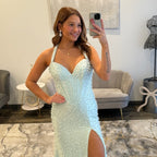 Sherri Hill Aqua Silver 58005