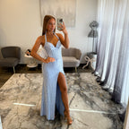 Sherri Hill 58005 Periwinkle Silver Pearl Prom Dress 